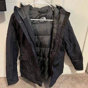 Womens north face faux fur winter coat with belt strap